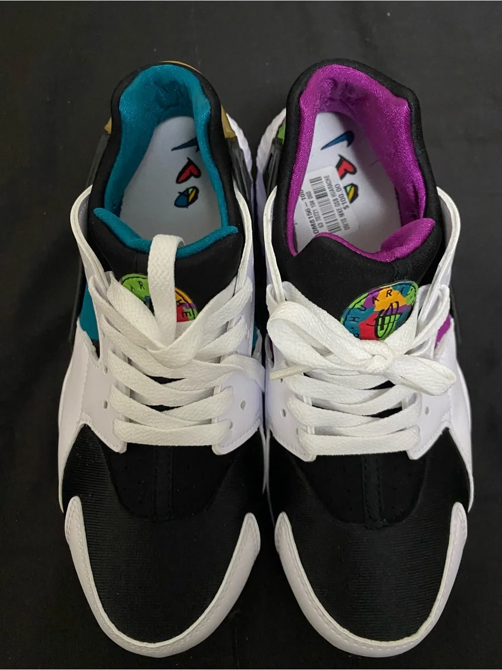 Nike Kids White Black Multi-Color Huarache-Style Sneakers - Picture 2 of 5